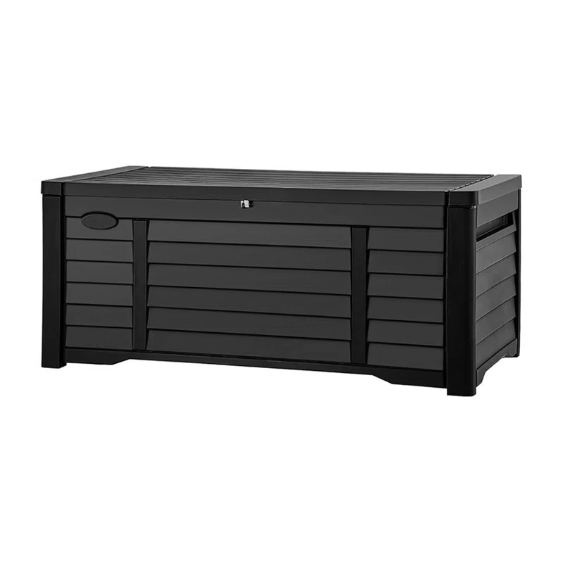 GEMBIK 120 Gallon Large Deck Box Waterproof Outdoor Storage Box, Resin Louvered Patio Storage , Black