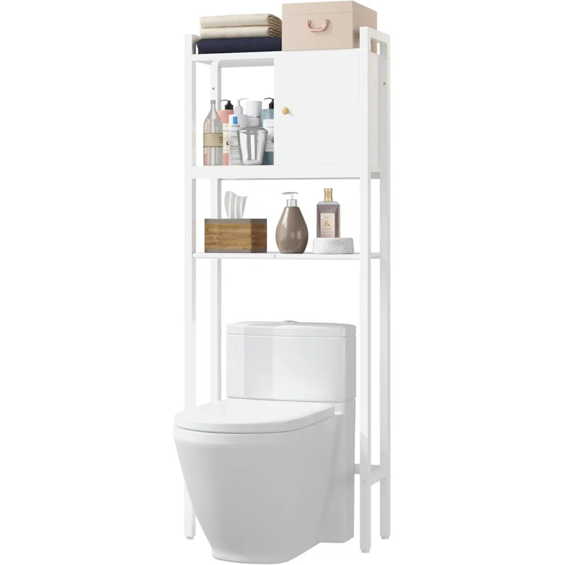 Over-The-Toilet Storage, 3 Tier Bathroom Organizer Shelf, Organizer With Adjustable Shelves And Wooden Cabinet, Multifunctional Over The Toilet Rack, Wood