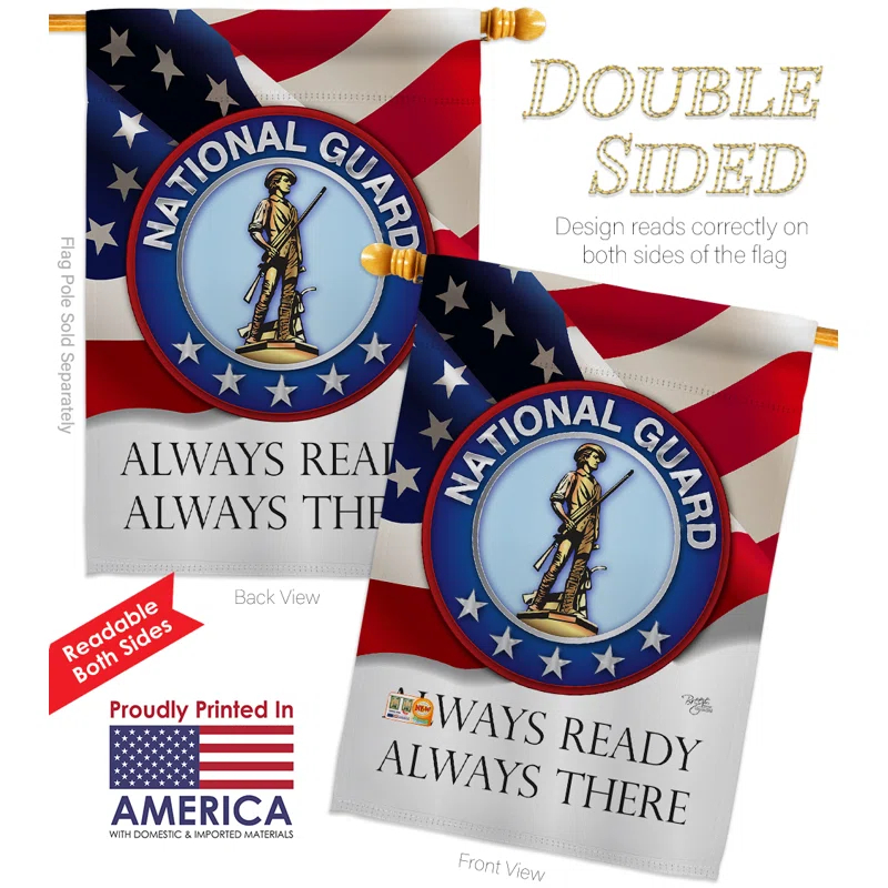 Breeze Decor BD-MI-HS-108020-IP-BO-D-US15-BD 28 x 40 in. National Guard Americana Military Impressions Decorative Vertical Double Sided House Flag Set with Pole Bracket Hardware