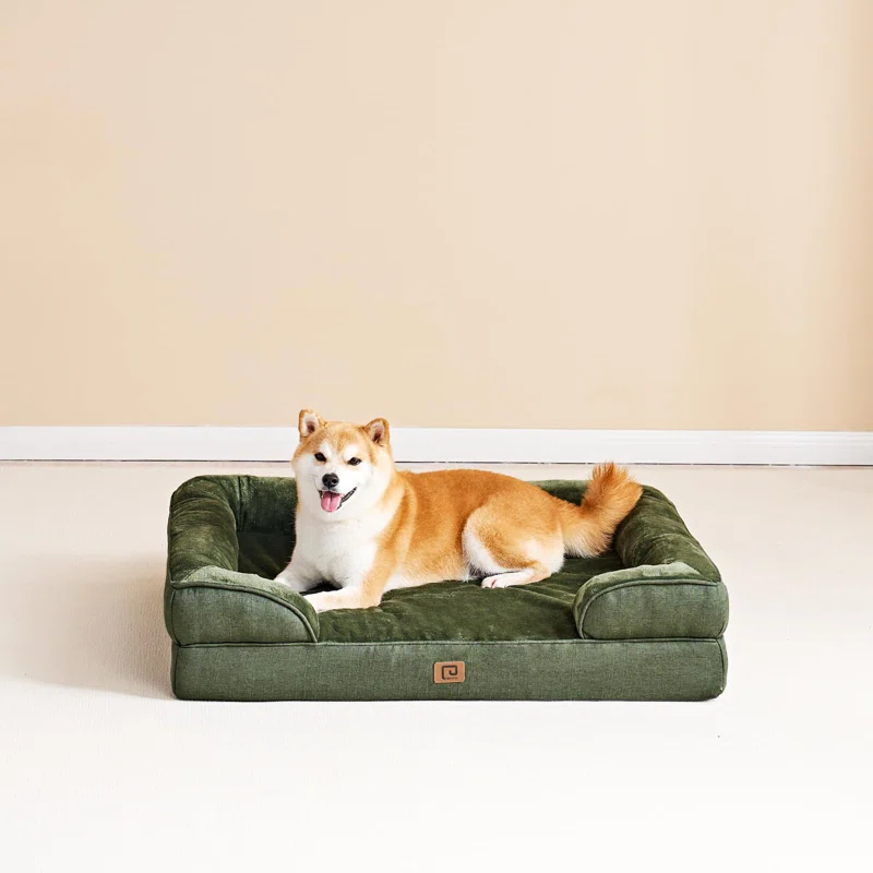 Orthopedic Dog Beds For Extra Large Dogs, Waterproof Memory Foam XL Dog Bed With Sides, Non-Slip Bottom And Egg-Crate Foam Big Dog Couch Bed With Washable Removable Cover, Dark Green