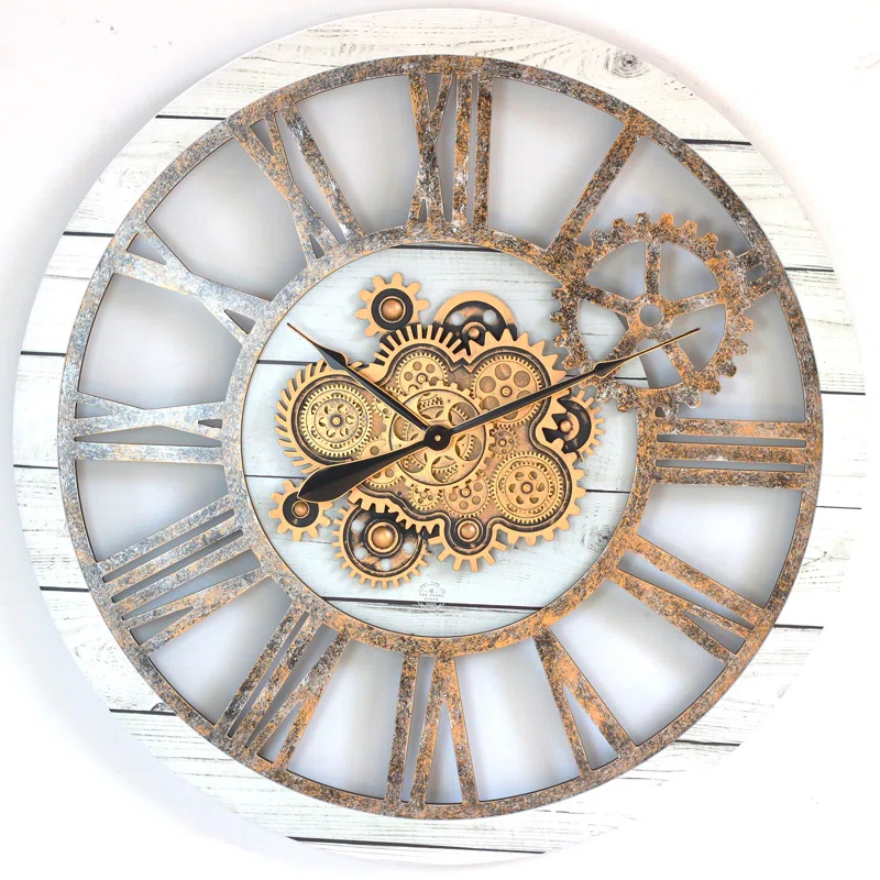 The Gears Clock Wall Clock 36" Round Oversized for Living Room decor with Real Moving Gears America Collection