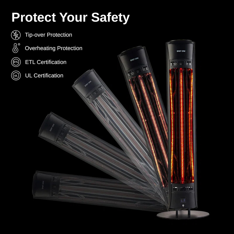 EAST OAK 1500W Electric Patio Heater with IP65 Tip-over Protection Waterproof