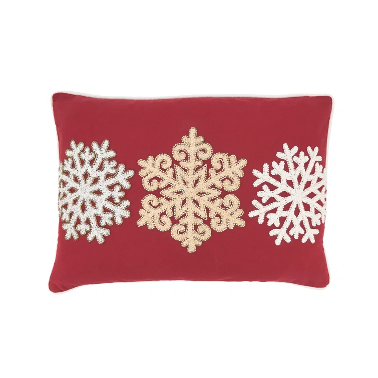 Saro Trio Snowflake Embroidered Poly Filled Throw Pillow