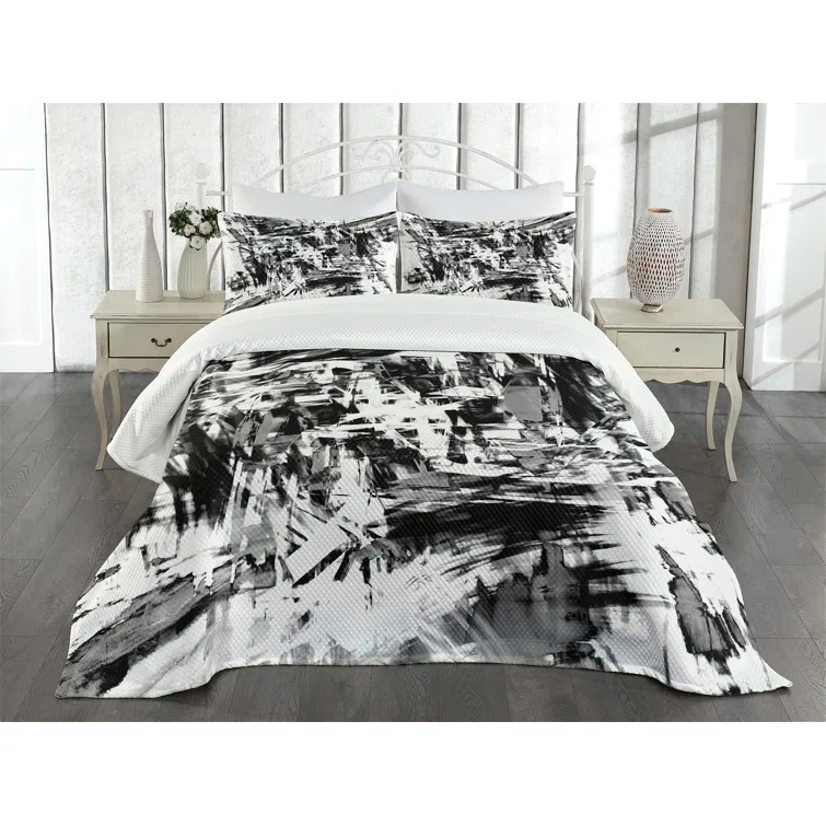 Ambesonne Ambesonne Black and White Bedspread Set Grunge Art White Black and Grey