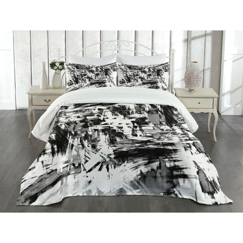 Ambesonne Ambesonne Black and White Bedspread Set Grunge Art White Black and Grey