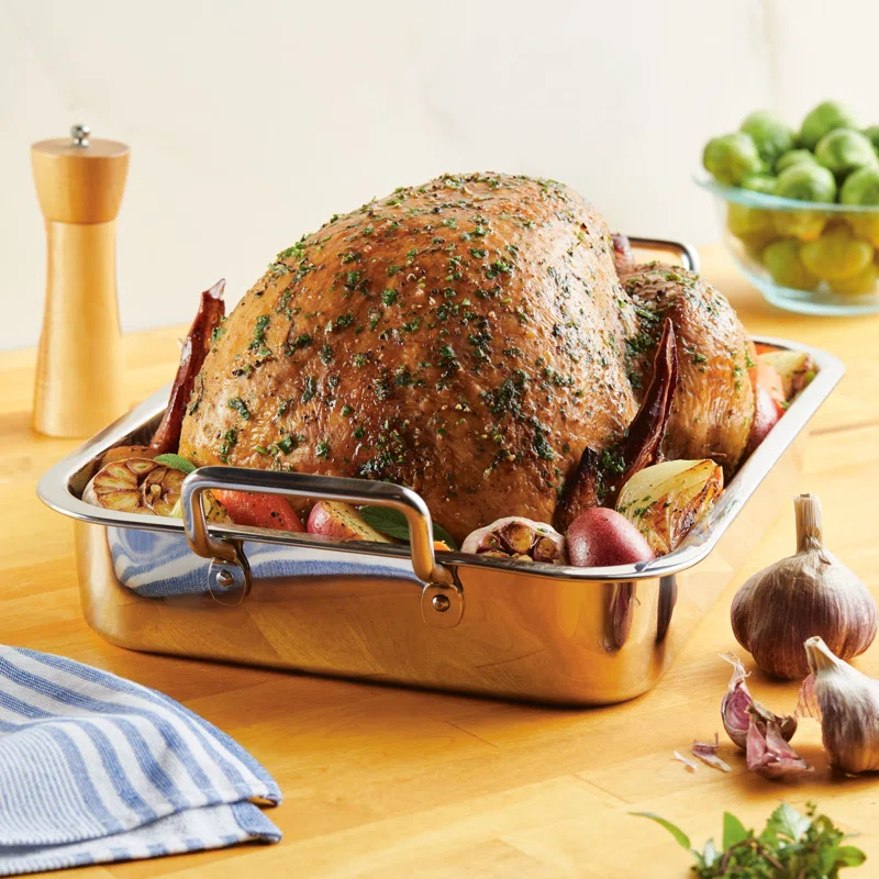 Farberware Farberware Classic Traditions Stainless Steel Roaster / Roasting Pan With Rack, 17-Inch X 12.25-Inch, Stainless Steel