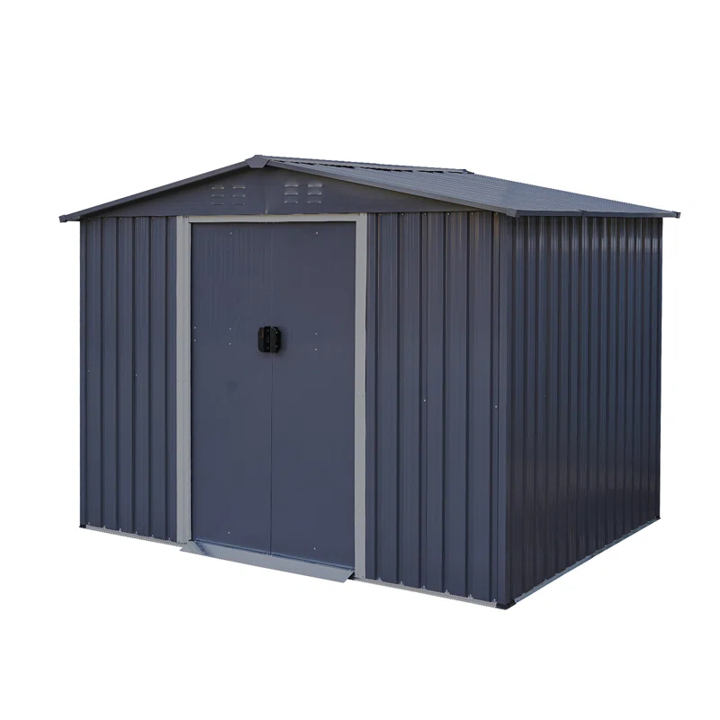 Outdoor Storage Shed 6 FT Large Metal Tool Sheds, Heavy Duty Storage House With Sliding Doors With Air Vent For Backyard Patio Lawn To Store Bikes, Tools, Lawnmowers Dark Grey