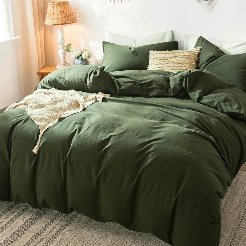 Washed Cotton Linen Like Textured Duvet Cover Set
