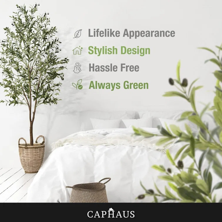 CAPHAUS CAPHAUS Artificial Olive Tree with Fruit, Fake Potted Topiary Tree with Dried Moss, 5 / 6 / 7 Feet