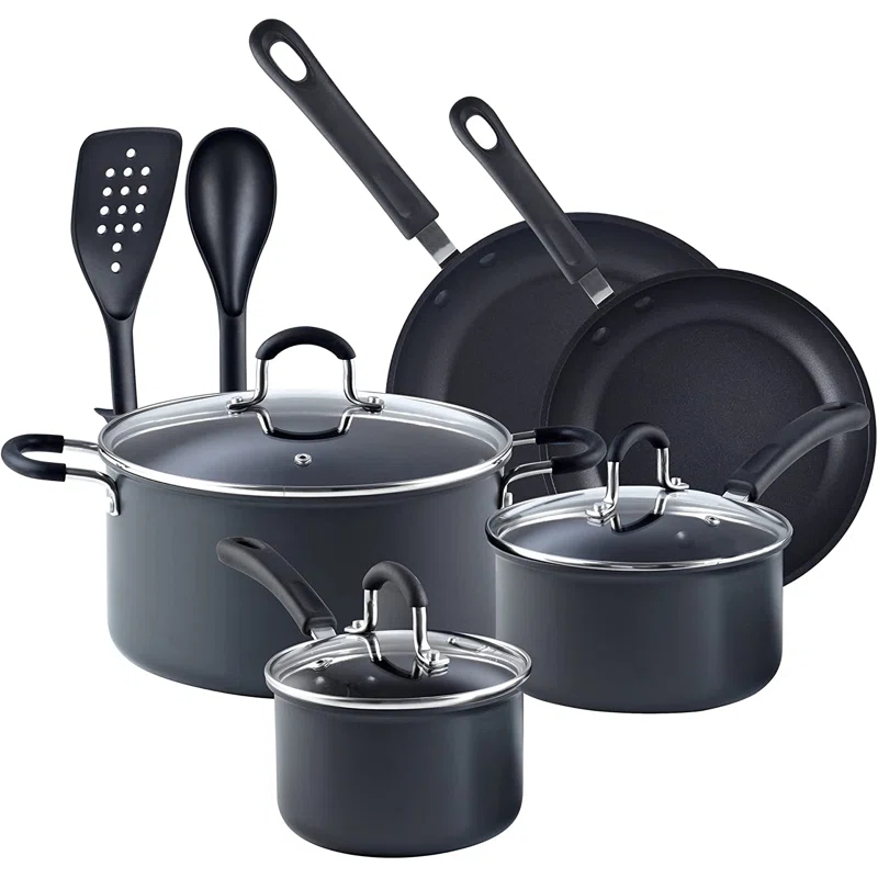 Cook N Home Professional Hard Anodized Pots and Pans Set Nonstick, Kitchen Cookware Set, Black