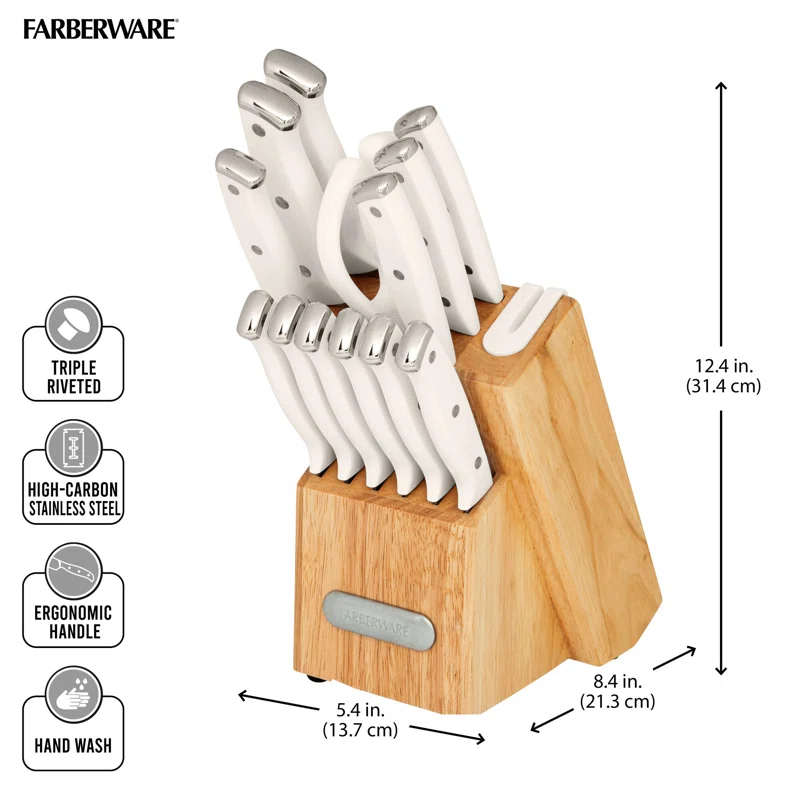 Farberware Edgekeeper 14-Piece Triple Rivet Knife Block Set with Built-In Sharpener