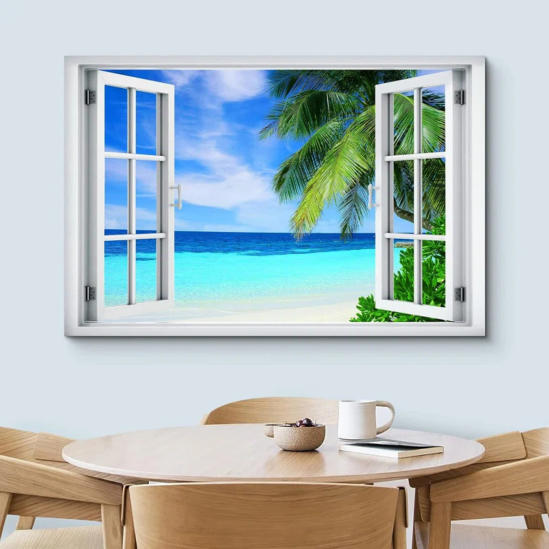 IDEA4WALL Window Scenery " Window View Teal Blue Beach Shore Tropical Island Wilderness Nature "