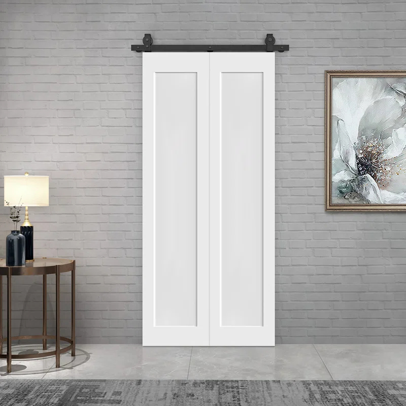 Calhome 1 Panel Shaker Composite Bi-Fold Door with Sliding Barn Door Hardware Kit