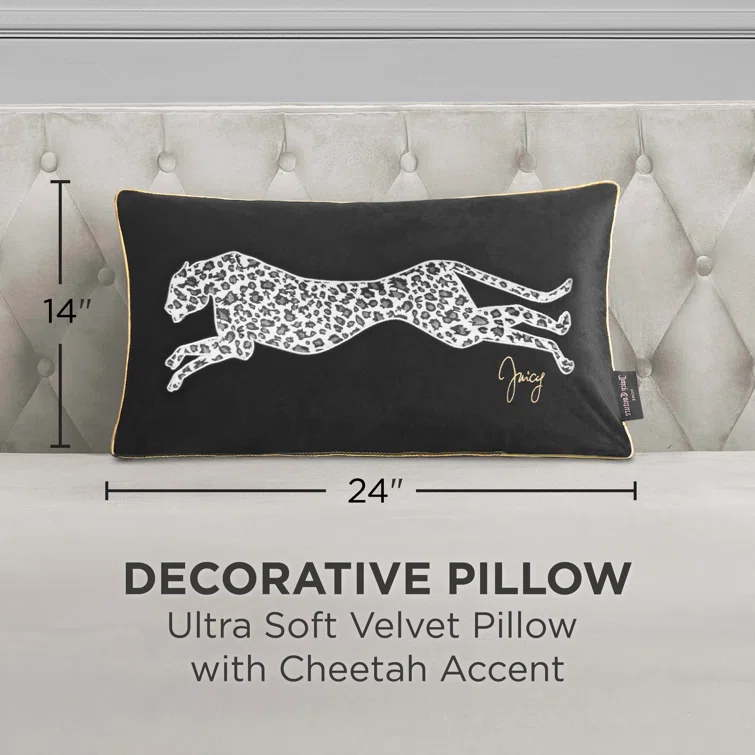 Juicy Couture Juicy Couture Velvet Cheetah Plush Decorative Throw Pillows - 14" x 24"
