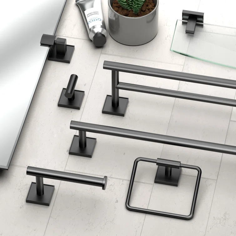 Gatco Mode Towel Ring | Wall Mounted 5.75" W Square Shape Towel Holder for Bathroom, Kitchen 5612MX