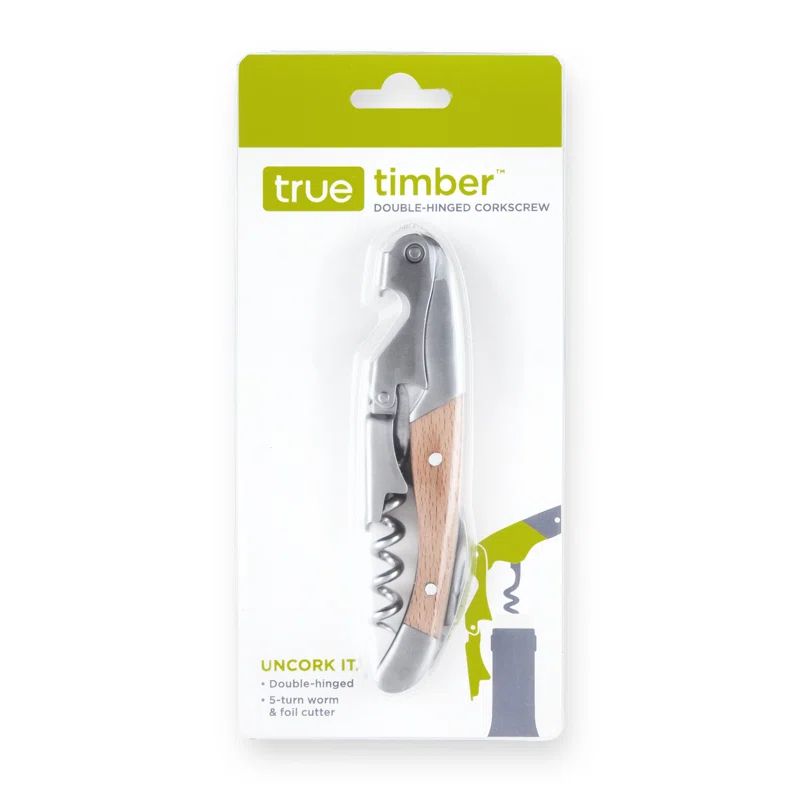 True Timber Double-Hinged Corkscrew with Birch Wood Handle