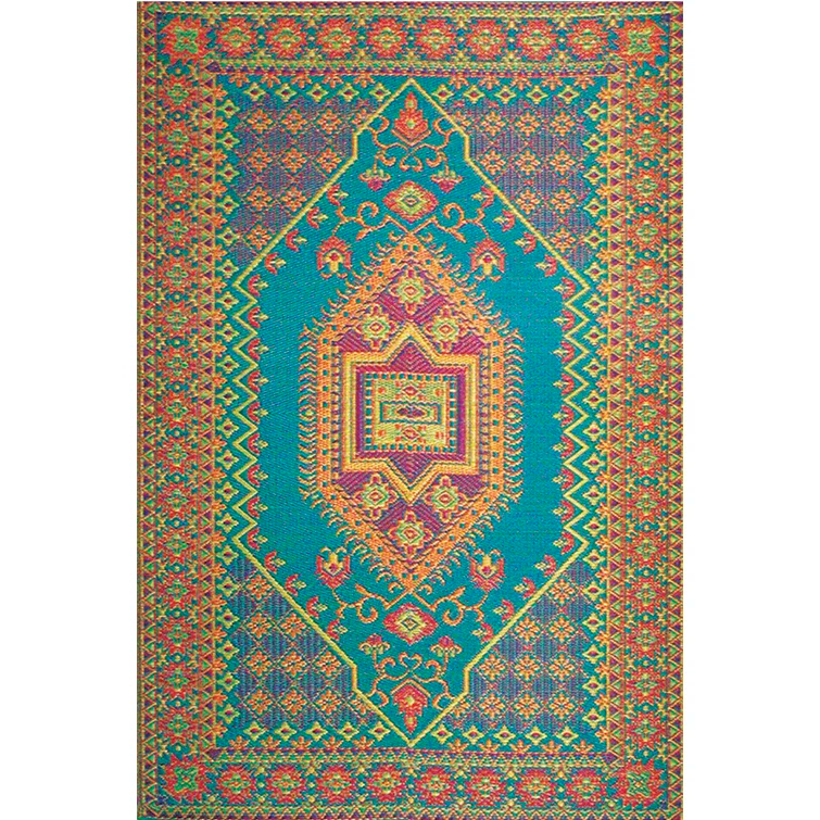Mad Mats Oriental Turkish Aqua Indoor/Outdoor Area Rug - Reversible, UV Resistant