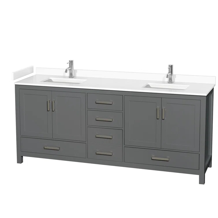 Wyndham Collection Sheffield 80" Freestanding Double Bathroom Vanity with Cultured Marble Top