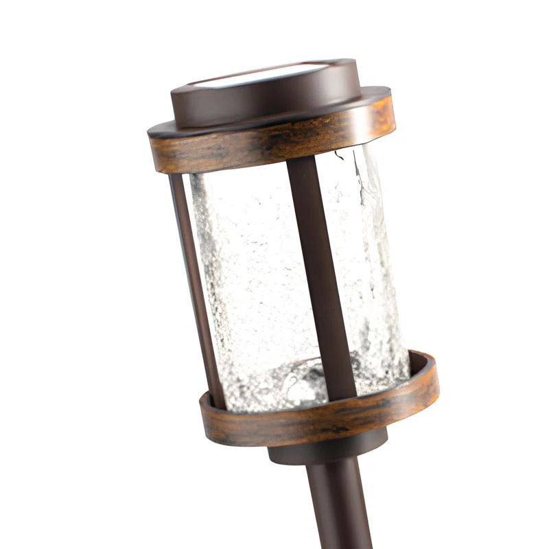 Fusionbrands Fusion Solar Stake Light with Crackle Glass Lens, Bronze/Woodgrain (4 Pack)