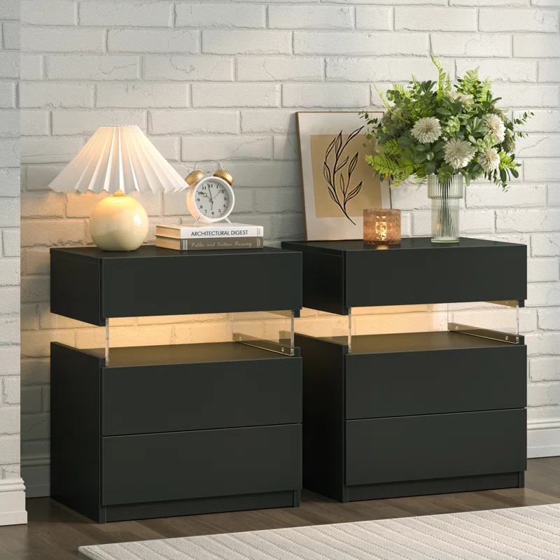 Ivy Bronx Nightstands set of 2 LED Night Stand (Set of 2)