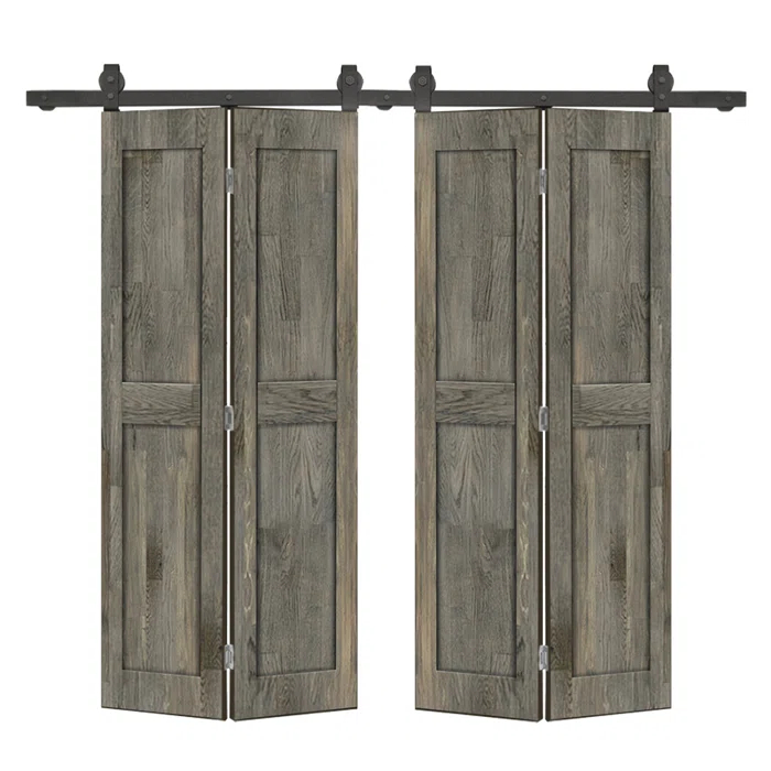 Calhome 2 Panel Shaker Pine Wood Bi-Fold Door with Sliding Barn Door Hardware Kit