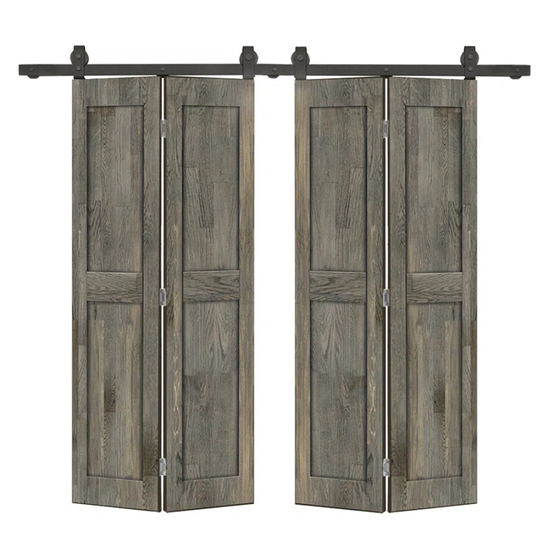 Calhome 2 Panel Shaker Pine Wood Bi-Fold Door with Sliding Barn Door Hardware Kit
