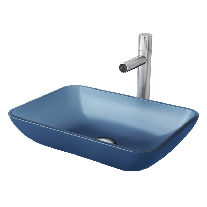 Sottile 18" L x 13" W x 4" H Rectangular Glass Vessel Bathroom Sink with 11" H Faucet