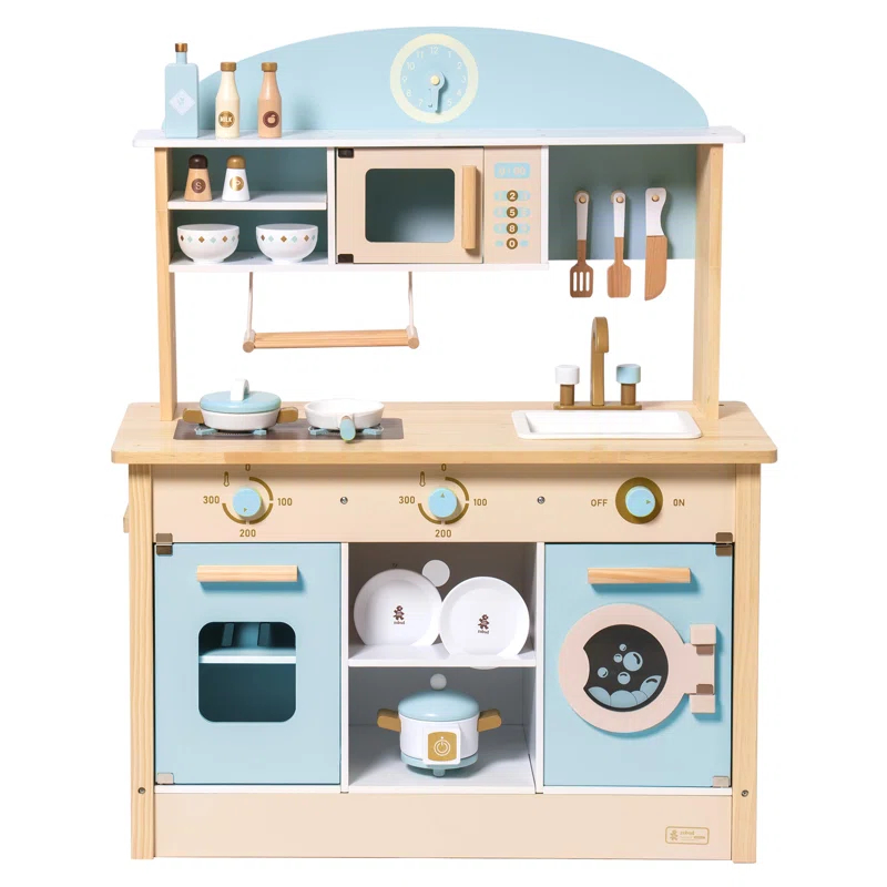 ROBUD Solid Wood Play Kitchen & Accessories Set, Preschool Kitchen Set, Kids Kitchen Playset
