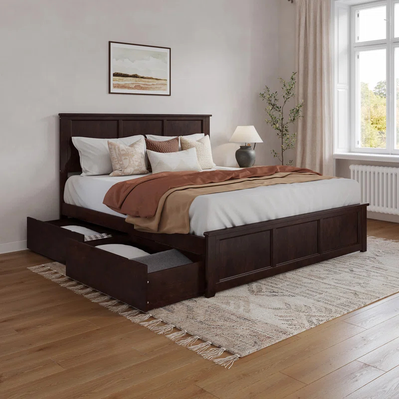 AFI Furnishings Madison Solid Wood Platform Bed with Matching Footboard & Storage Drawers