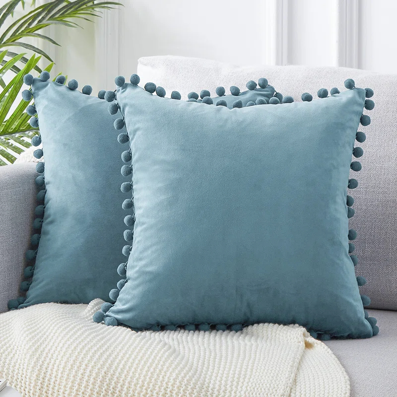 Deconovo Deconovo Pom-poms Velvet Reversible Pillow Cover (Set of 2)