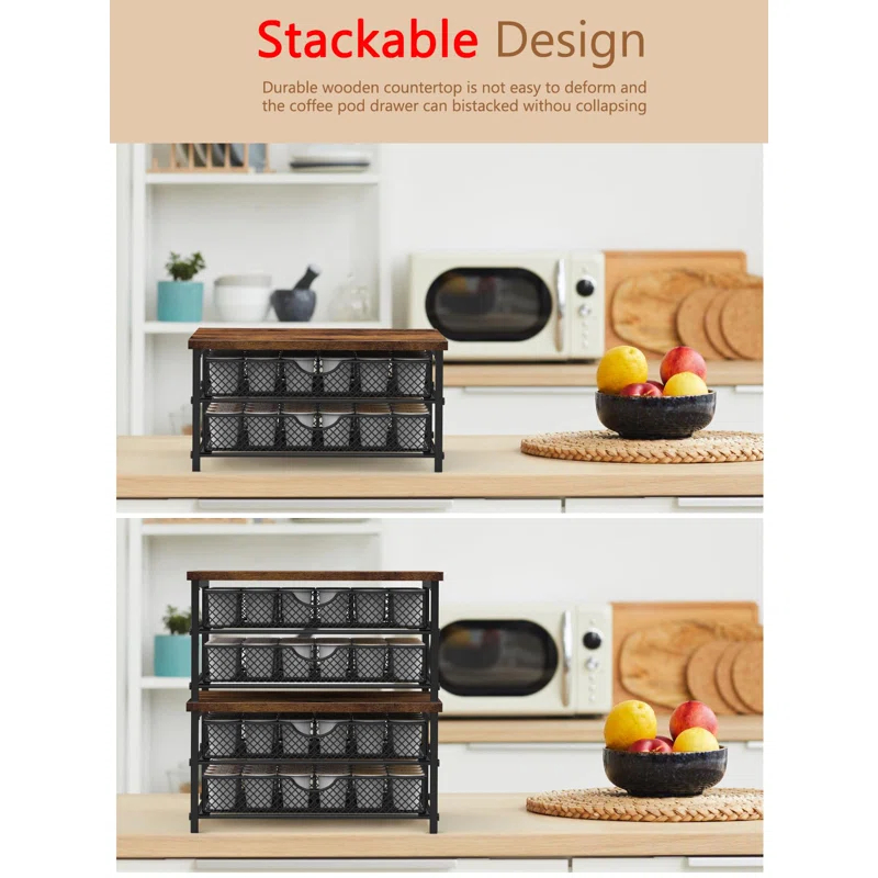 FAST APPLIANCES LLC Coffee Pod Holder For K Cup Holder Drawer Holder, Coffee Pod Drawer For Counter, 2 Tier K-Cup Storage With Sliding Baskets, 72 Capacity Pods Organizer Cups Capsule For Coffee Station, Black