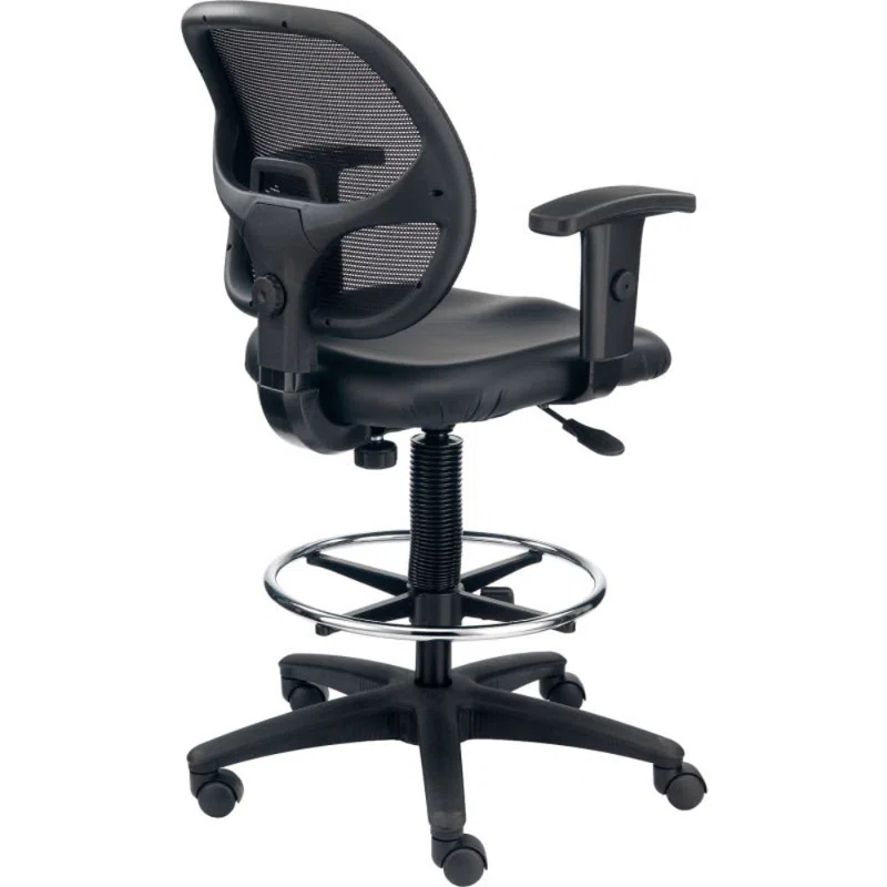 Interion Traditional Backed Adjustable Height Ergonomic Lab Stool with Footring Wheels
