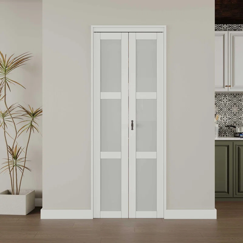 Home Worthy 3 Frosted  Lite Glass Bi-Fold Door With Installation Hardware Kit  And Handle