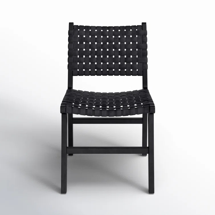 Valeria Top Grain Woven Leather with Teak Frame Dining Side Chair