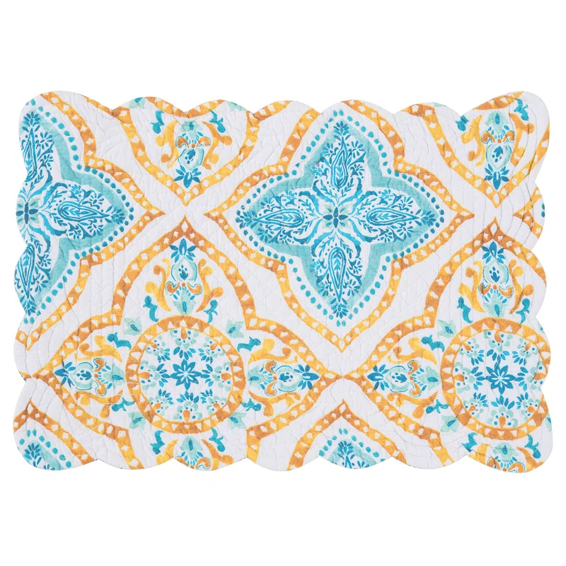Highland Dunes Schmeling Terrace Medallion Cotton Quilted Rectangular Reversible Cotton Placemat (Set of 6)