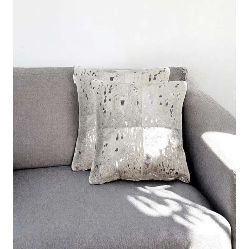 HomeRoots (Set of Two) Silver and Gray Cowhide Throw Pillow (Set of 2)