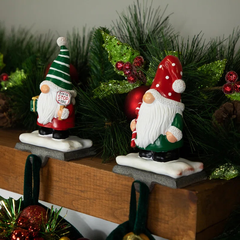 Northlight Seasonal Santa Gnomes Christmas Stocking Holders - 6.25" - Set Of 2