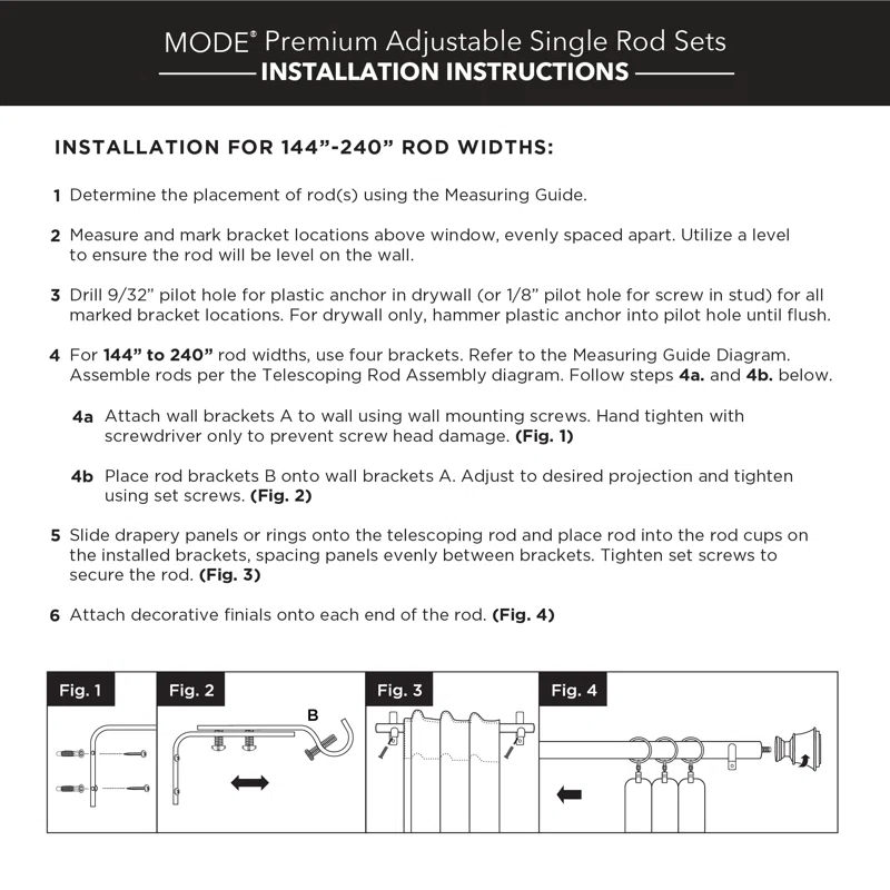 Mode Premium Collection 1 1/8 in Diameter Curtain Rod, Cylinder Finials and Steel Wall Mounted Adjustable Rod