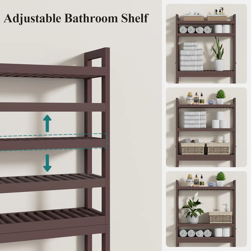 Over The Toilet Storage, Bamboo 3-Tier Over Toilet Bathroom Organizer with Adjustable Shelf