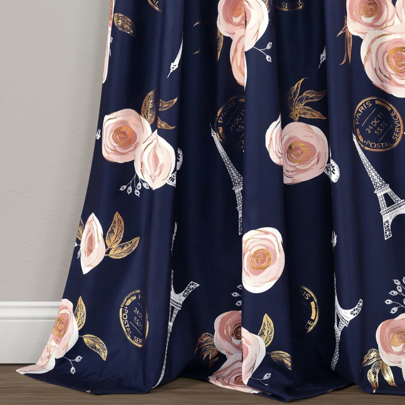 Lush Decor Vintage Paris Rose Butterfly Script Floral Semi-Sheer Curtain (Set of 2)