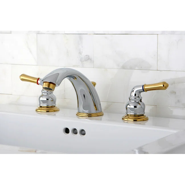 Kingston Brass KB964 Kingston Brass Magellan Two-Handle 3-Hole Deck Mount Widespread Bathroom Faucet with Retail Pop-Up Drain