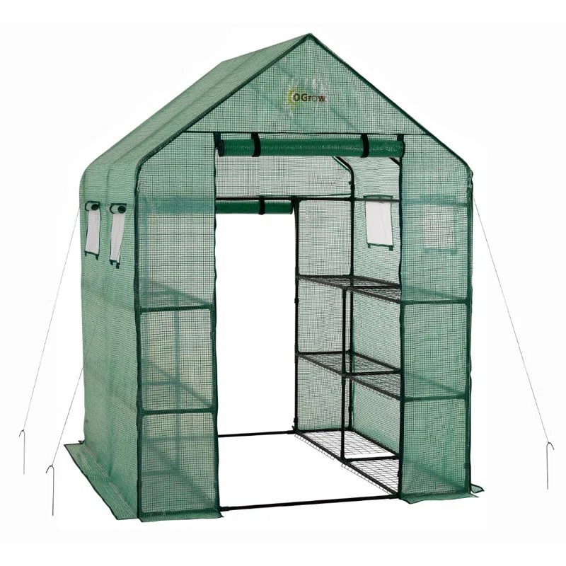 OGrow Machrus Ogrow Deluxe Walk-in 2 Tier 8 Shelf Portable Lawn And Garden Greenhouse - Heavy Duty Anchors Included! | Wayfair