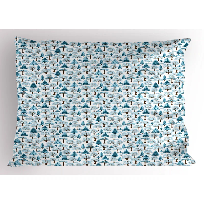 Ambesonne Christmas Tree Pillow Sham 2 Pack Snowy Silhouettes Pale Blue Petrol Blue