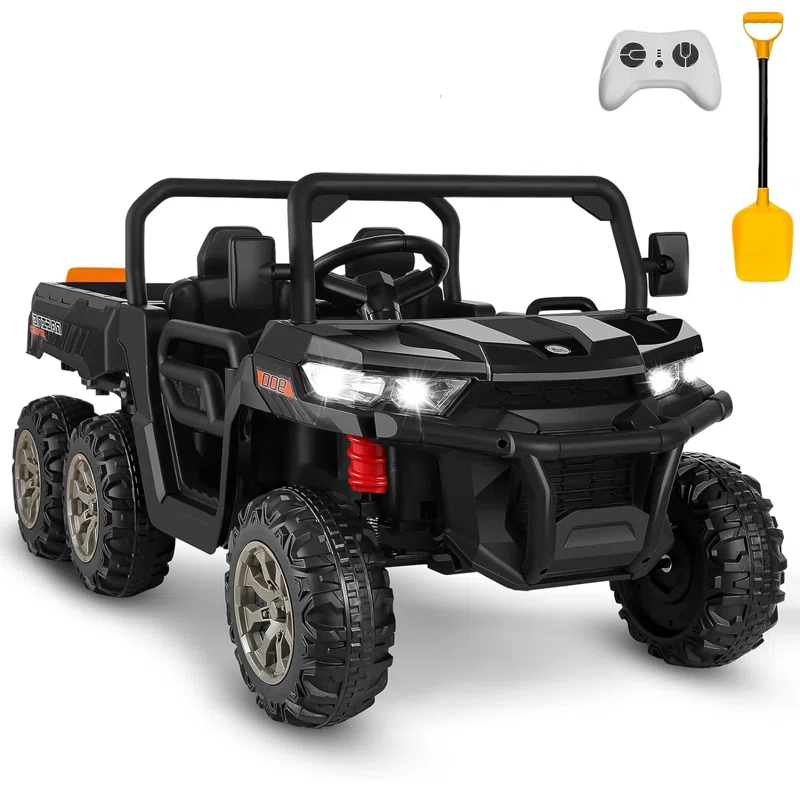 JOYRACER 24V 2 Seater Ride On Dump Truck with Remote Control , Electric UTV Car with Electric Dump Bed, 4WD Power Ride Cars W/6 Wheels Ride On Toys with Shovel Music Player