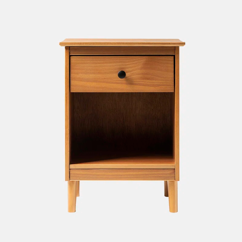 Millwood Pines Classic 1-Drawer Solid Wood Nightstand with Cubby - Caramel