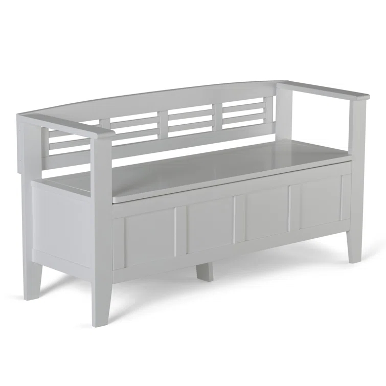 Simpli Home Adams 48"W Solid Wood Contemporary Entryway Storage Bench with Lift-Top Lid and Dual Compartments