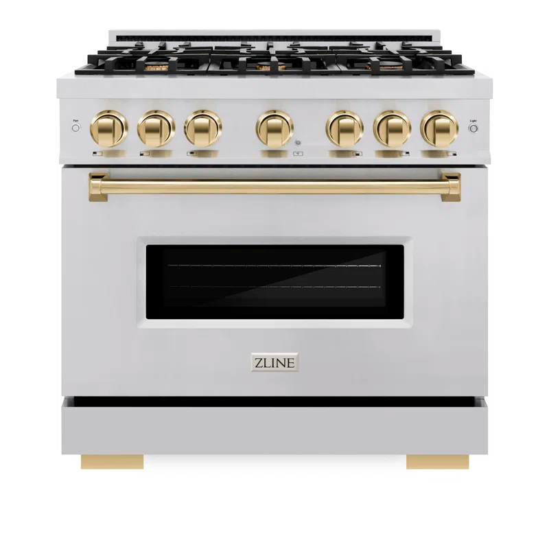 ZLINE CGRZ-36-G ZLINE Autograph Edition 36 in. 5.2 cu. ft. Classic Gas Range W/ 6 Burner Cooktop & Convection Gas Oven in Stainless Steel & Champagne Bronze Accents (CGRZ-36-CB)