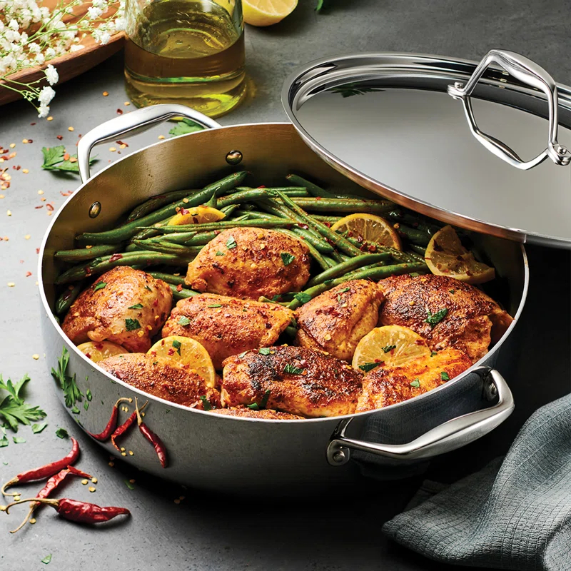 Tramontina Tramontina Signature Tri-Ply Clad Stainless Steel 6-Quart Braiser Pan with Lid, Induction-Ready, Dishwasher-Safe, NSF-Certified, Made in Brazil