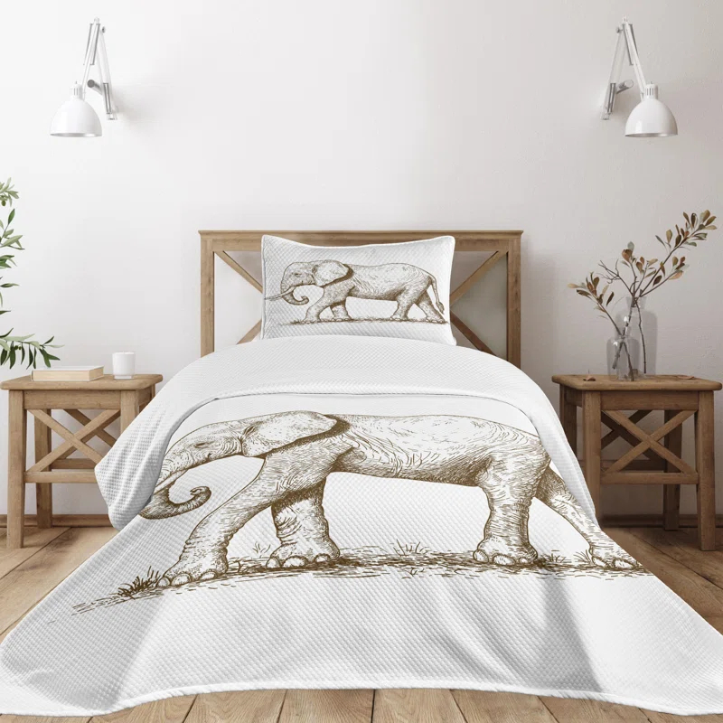 Ambesonne Ambesonne African Bedspread Set Savannah Wild Animals Art White and Brown
