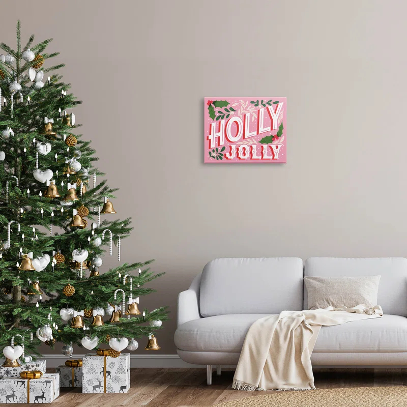 " Bold Pink Holly Jolly Phrase " by The Saturday Evening Post